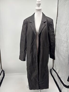 Vintage Women's Long Black Leather Trench Coat